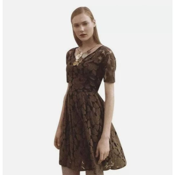 Weston Wear Dresses & Skirts - Anthropologie Weston Wear Unconditional Osier Brown Motif Lace Mesh Dress